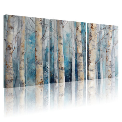 «Birch Tree Forest Landscape», ensemble de 3 reproductions d'art sur toile tendues