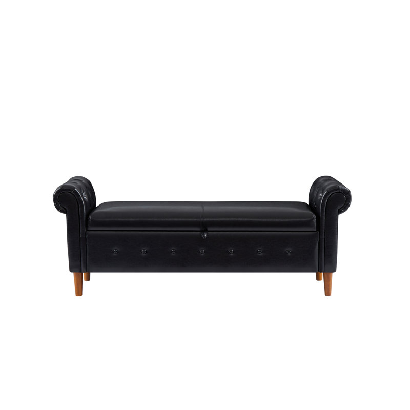 Bennison Upholstered Ottoman, Faux Leather, Black