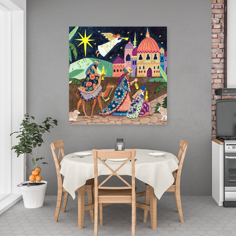 Three Wise Men In The Night Christmas Colorful Traditional Vibrant Landscape Nature Wall Art Print 1 Piece Wrapped Canvas Wall Art