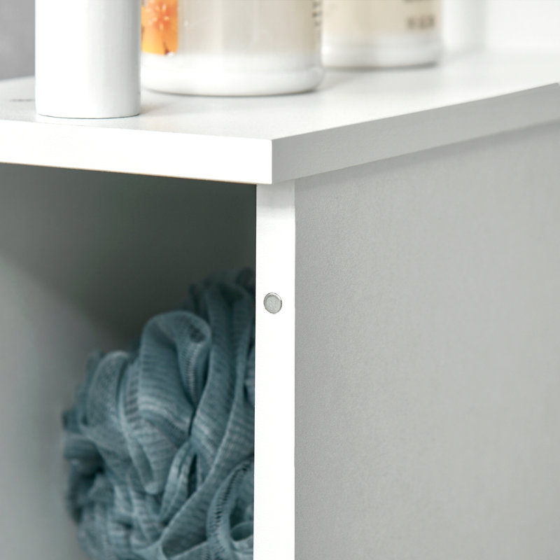 Tall Bathroom Storage Cabinet, Freestanding Linen Tower With 2 Open Shelves And 2 Door Cabinets, White
