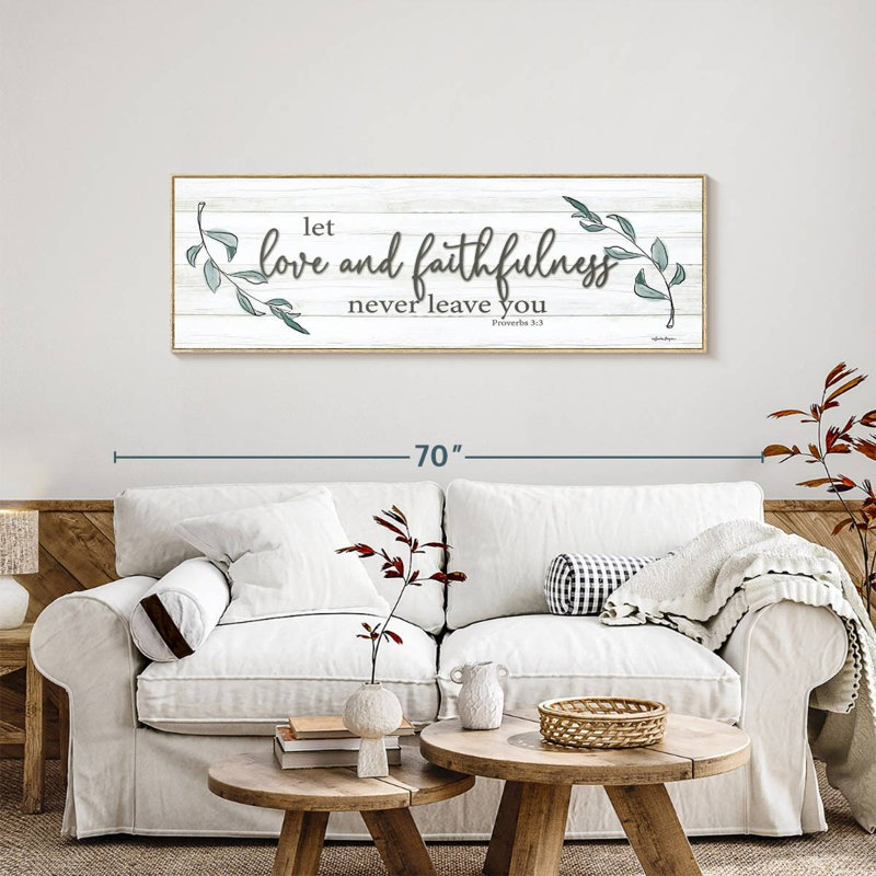Love and Faithfulness, Cadre flottant en bois naturel, 57" X 19"