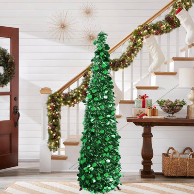 Arbre de Noël artificiel pliable de 5 pi, arbre de Noël en forme de guirlande de Noël argenté pour les fêtes de fin d'année