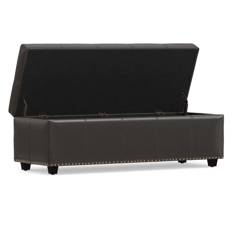 Kingsley 48"W Upholstered Vegan Leather Transitional Rectangular Lift-Up Storage Ottoman Bench with Nailhead Trim
