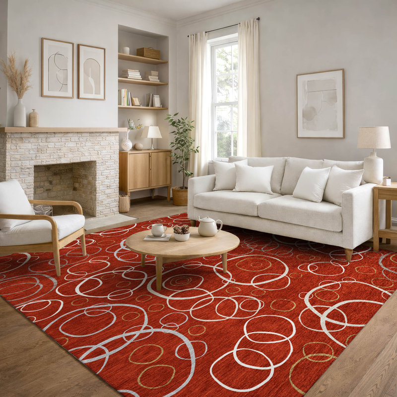 Premium Machine Washable Mayfield AMF2408 Bubbles Rug, Red, 5' x 7'6"