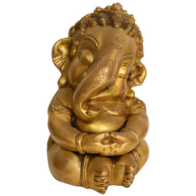 8" Cute Baby Ganesha Brass Statue - Handcrafted Indian Childlike Deity Sculpture for Nursery, Home Temple & Inspirational Family Decor