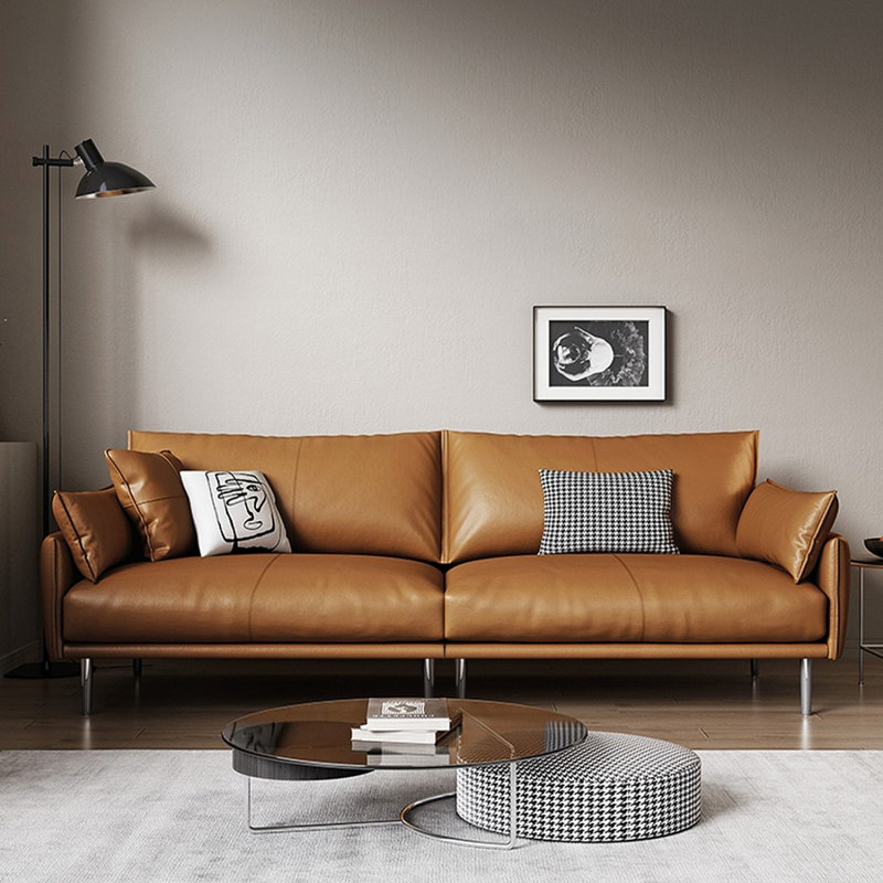 Canapé modulaire orange en cuir véritable, H 33,46 po x l 94,49 po x P 37,4 po
