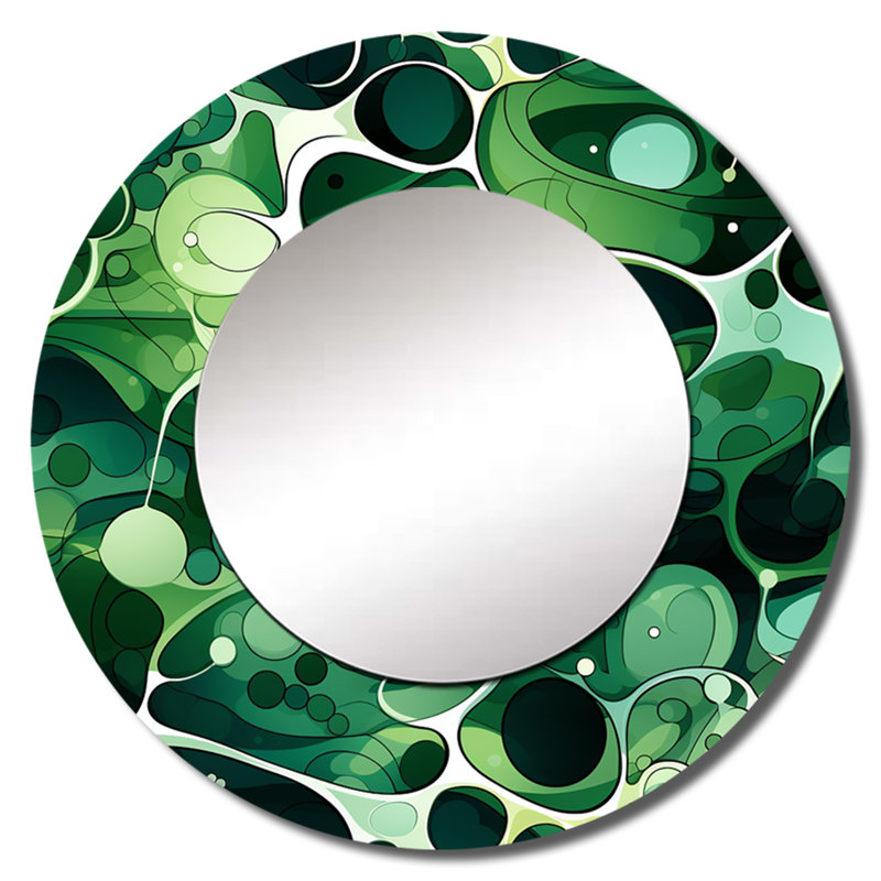 «Sharmeta Green Popart Techno Tangles», miroir mural décoratif en marbre, miroir rond vert, impression d'art en métal