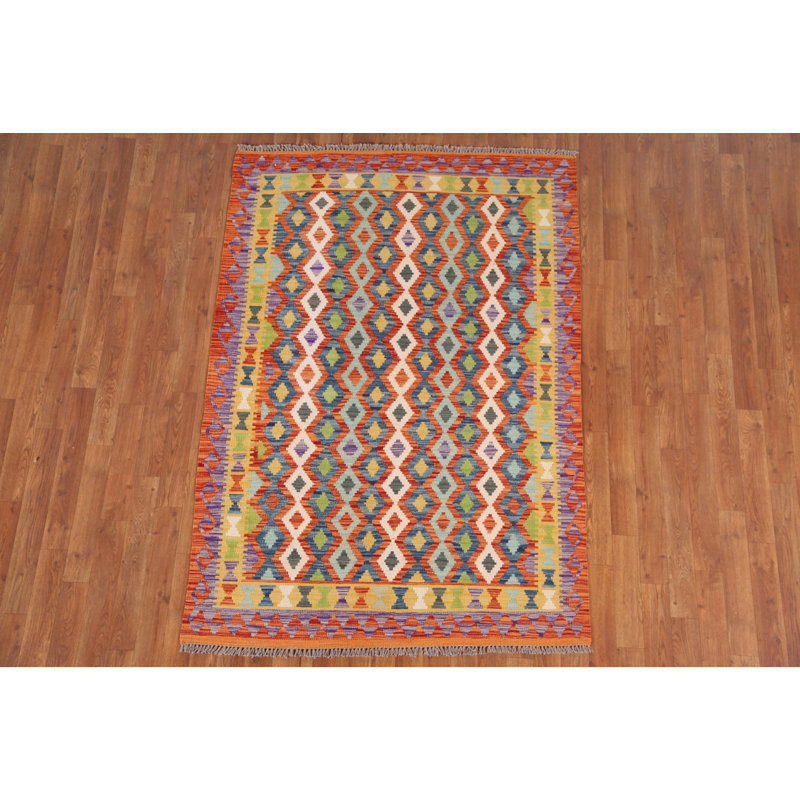 Geometric Kilim Reversible Wool Rug 4x6