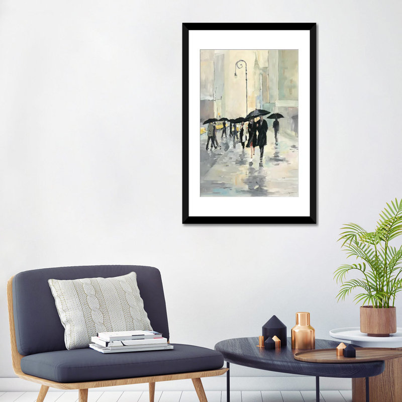 City In The Rain - Print, 32" H x 24" W x 1" D, Black Framed Fine Art Paper, White