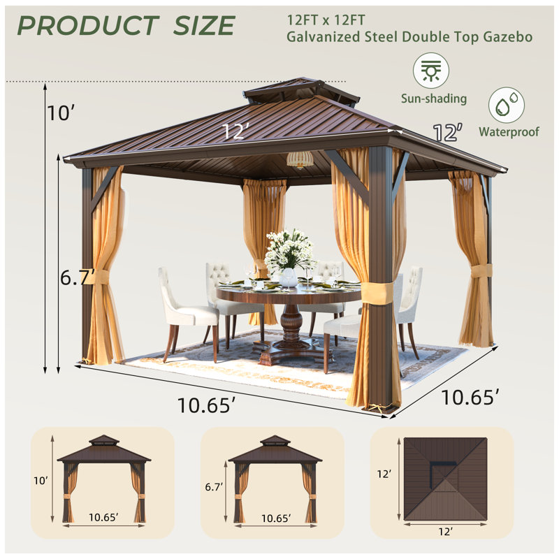 12 pi. L 12 pi. D Pavillon de jardin en acier galvanisé