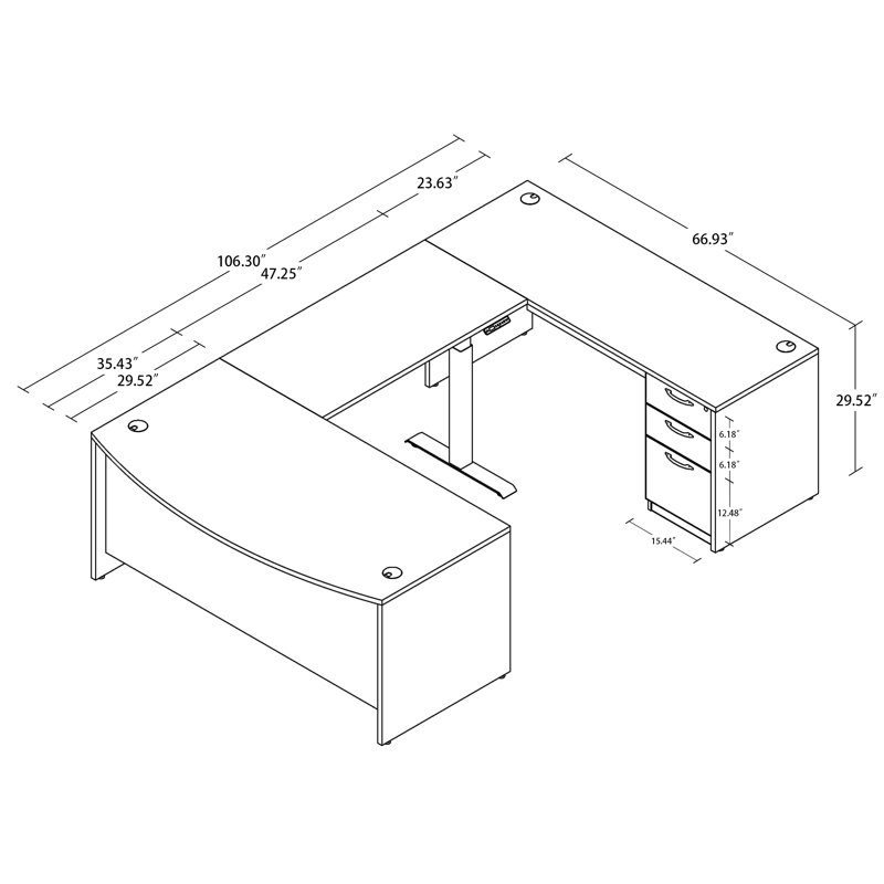  106.3'' U-Shape Height Adjustable Desk with File Cabinets, Espresso