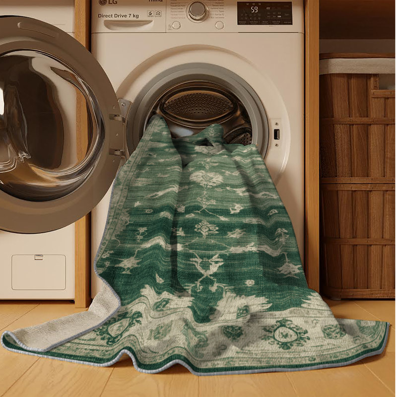 Machine Washable Overdyed Brown Area Rug, Round 8'