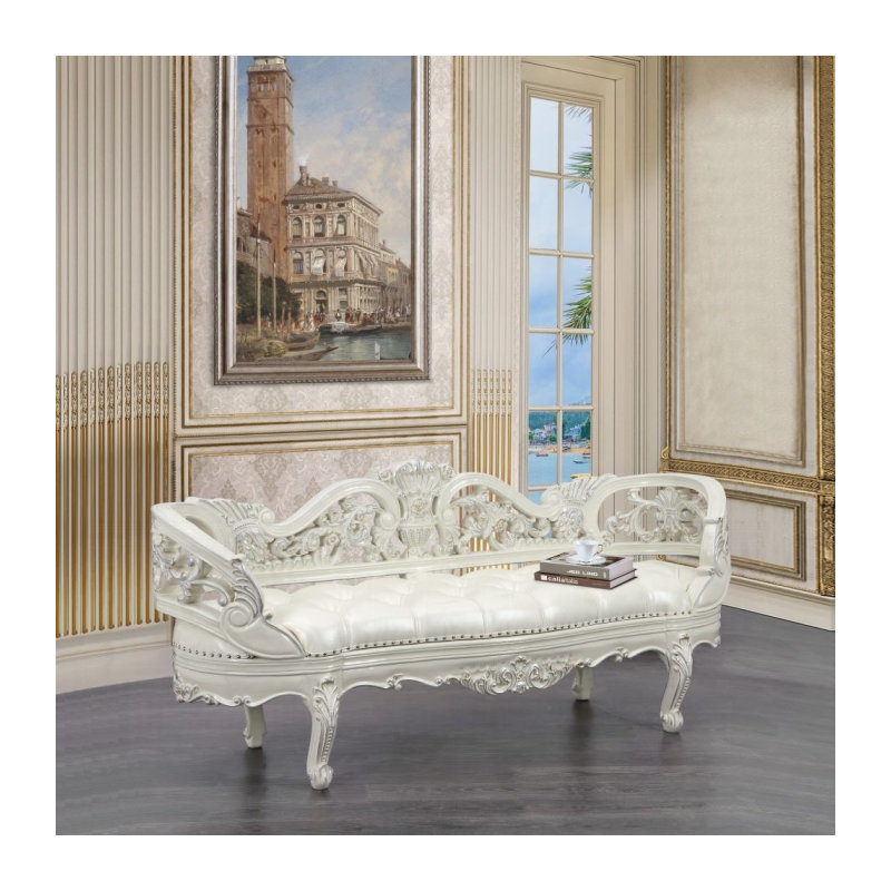 Banc transitionnel avec finition blanc antique