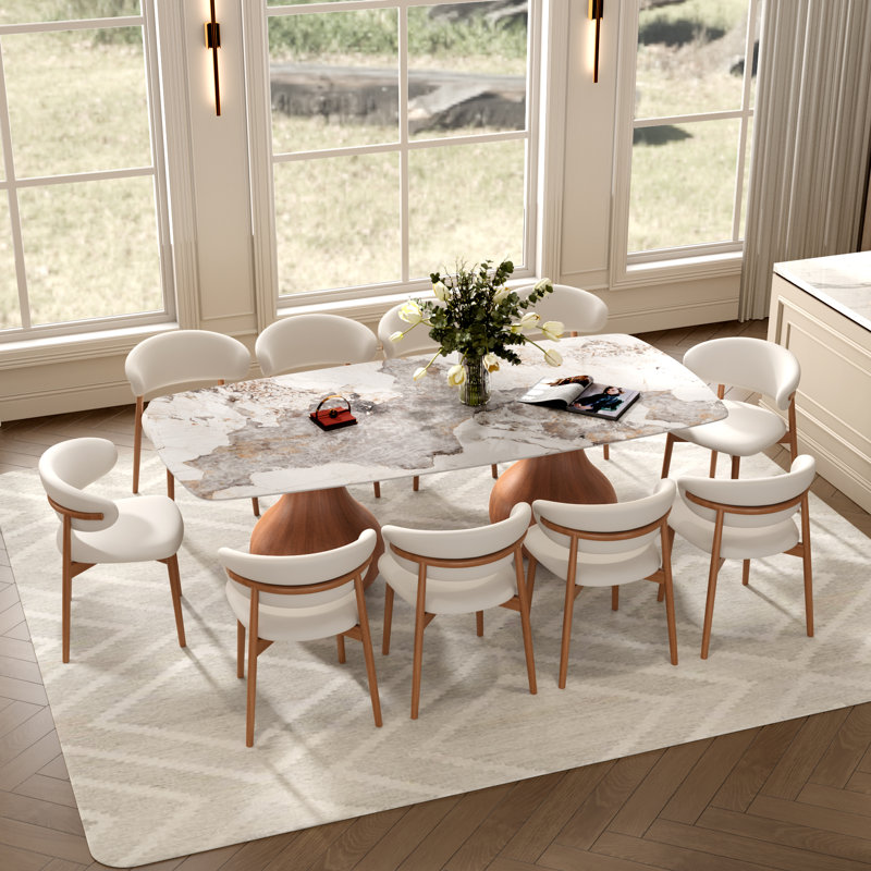 10-People Large Dining Set 93.7", Walnut, Amber, 11 Pieces: Table, 10 Chairs