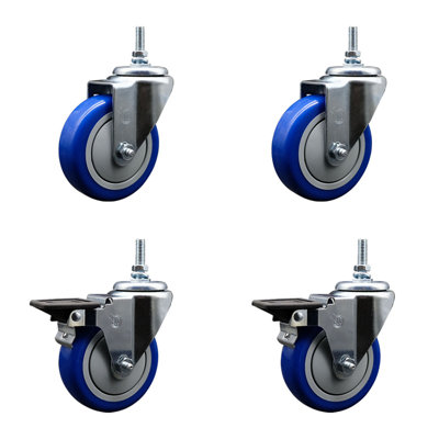 Poly Wheel Swivel 5/8 Inch Threaded Stem Caster Set Service Caster