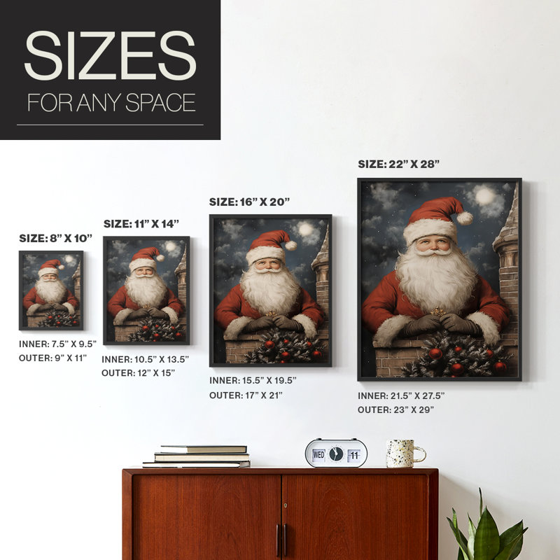 «Christmas Holiday Art», série 2, reproduction d'art encadrée - bois massif, H 11 po x l 9 po, Noir, noir, noir, noir