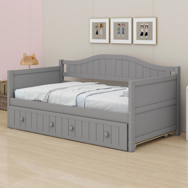 Multi-Functional Wooden Daybed with Trundle Bed, Gray