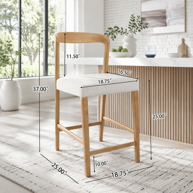Ensemble de 2 tabourets de comptoir ergonomiques modernes avec structure en bois d'hévéa, 37