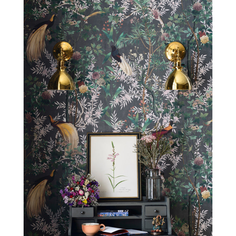 The Transylvanian Manor Floral Wallpaper Roll, Green/Gray/Pink/Red