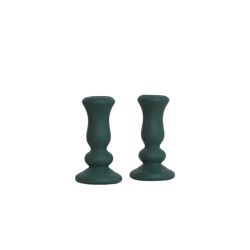 Ensemble d'objets décoratifs élégants (2 pièces), céramique verte, 3,0 x 3,0 x 5,5 pouces | Matériau 100% céramique, parfait pour la décoration intérieure et l'esthétique moderne | Décoration élégante pour les espaces de salon et de bureau
