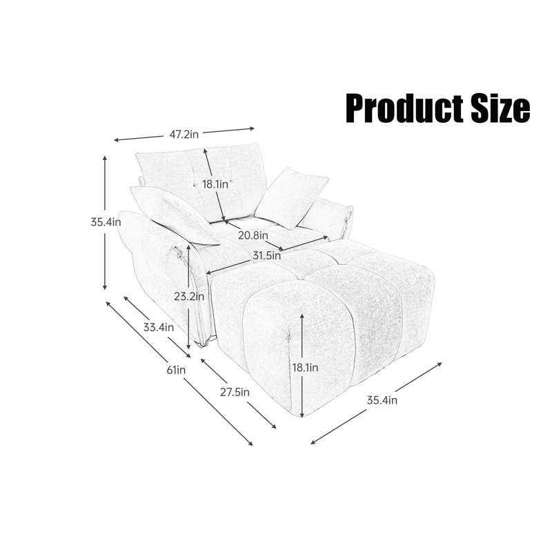 Canapé simple avec repose-pieds, Chenille blanche