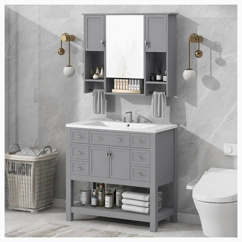 1 meuble-lavabo simple avec comptoir Lazos, Gris
