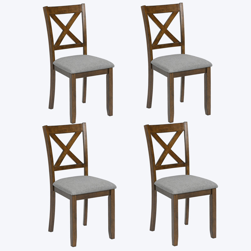 4 chaises de salle à manger en bois massif en noyer, conception ergonomique, siège rembourré en mousse respirante, pieds antidérapants pour la protection du sol en noyer, quatre pièces, fabrication, dossier en X, lin confortable