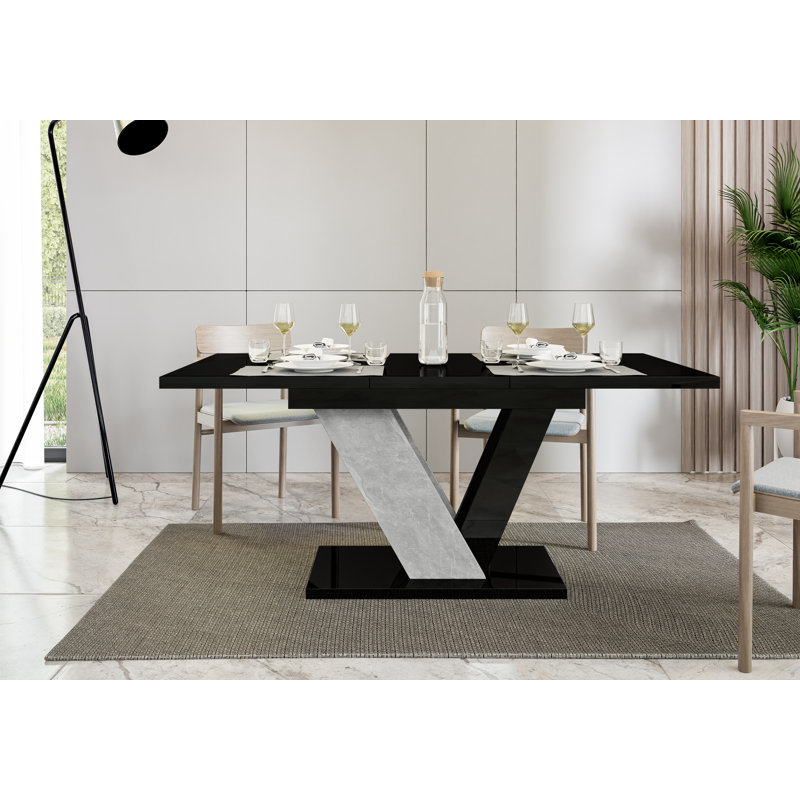 Extendable Dining Table Dubai, Black Gloss/Grey