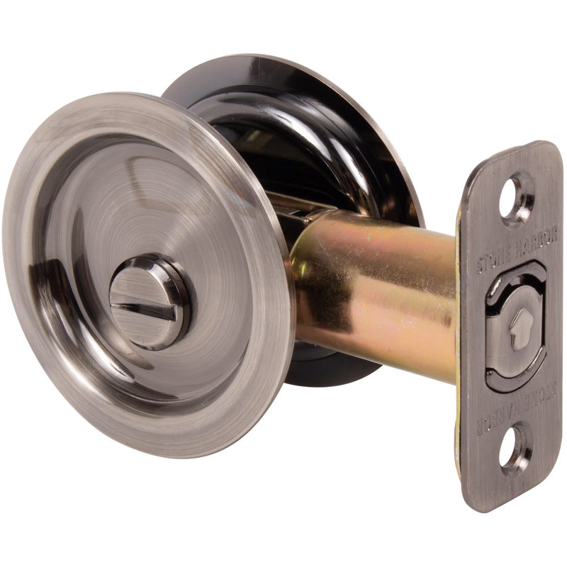 Serrure ronde pour porte escamotable, Nickel antique