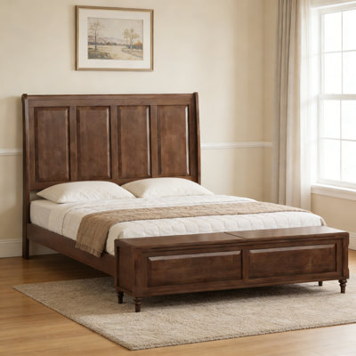 Queen Sleigh Bed Frame With High Headboard And Storage Bench, Solid Wood Platform Bed With Built-In Storage Chest