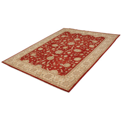 Tapis en laine rouge/beige 8 pi 10 po x 12 pi 1 po one-of-kind à la main-noué la 2010 chobi Chopin
