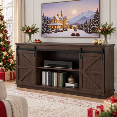 Ben Tv Stand For Tvs Up To 65" With Double Sliding Barn Doors And Storage Cabinets