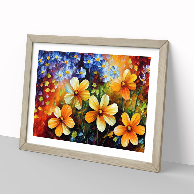 XH1022-6712X Painted Wildflowers Vol.6 1 Piece Single Picture Frame Painting, 46cm H x 64cm W x 2cm D, Oak Framed