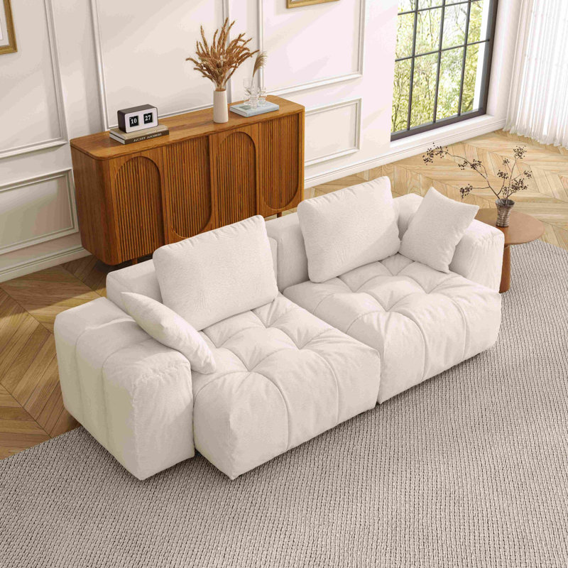 Canapé modulaire rembourré en duvet 87,4 po, canapé-lit modulaire 2 places pour le salon, Crème, crème
