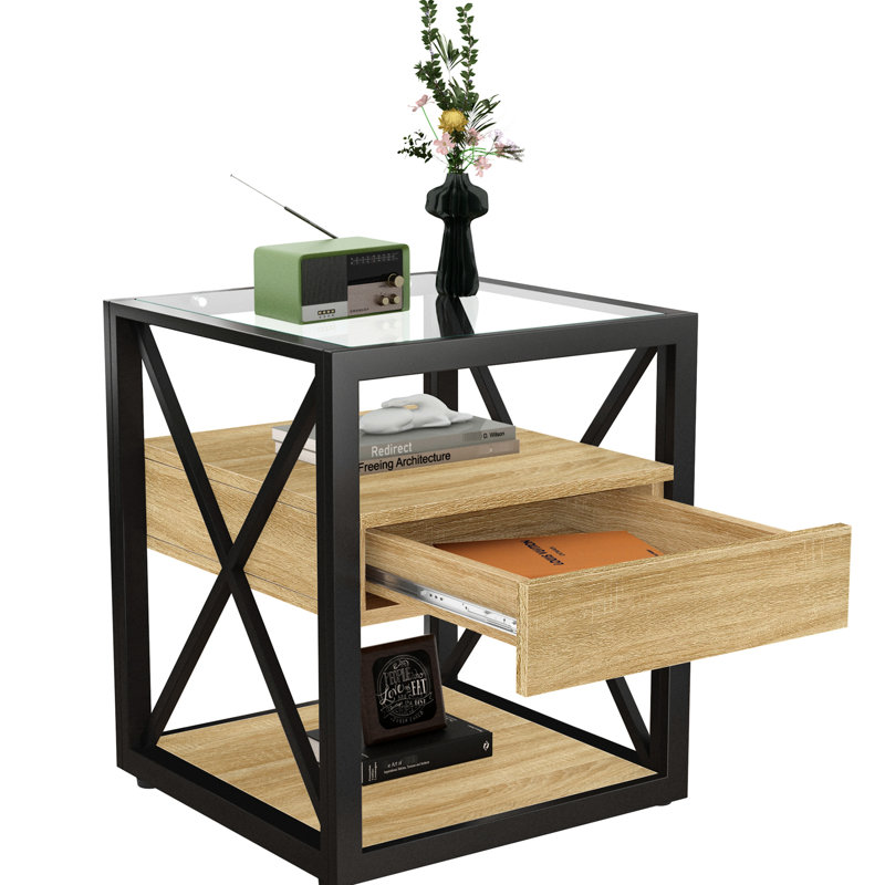 Space-Saving Natural Wood Coffee Table for Living Room - Tempered Glass Top, Easy-Clean &amp; Smart Storage, Natural