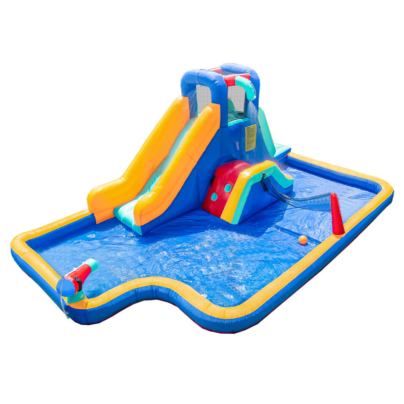 Parc gonflable de glissade d'eau avec glissades doubles, canon à eau et piscine pour enfants