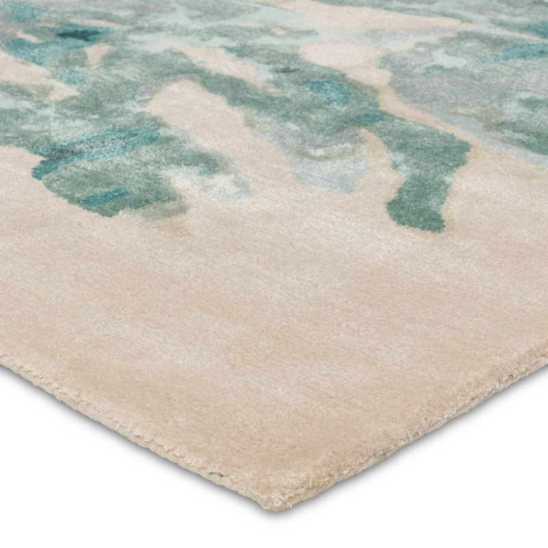 Tapis bleu sarcelle et crème imprimé à la main Maddux (8 pi x 10 pi), Rectangulaire 8 pi x 10 pi