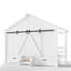 Cadre de lit simple de style maison de campagne avec porte de grange coulissante, ampoule, escaliers et tiroirs de rangement, blanc-133584748-133584750