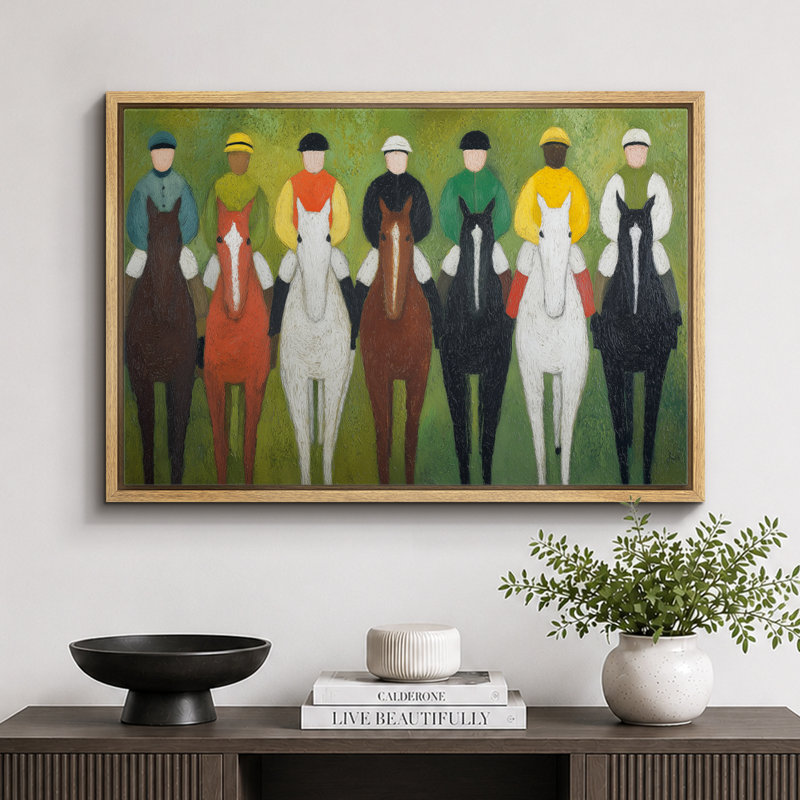 «Racing Jockeys and Horses», reproduction d'art sur toile encadrée, H 24 po x l 36 po x P 1,5 po, Cadre flottant naturel