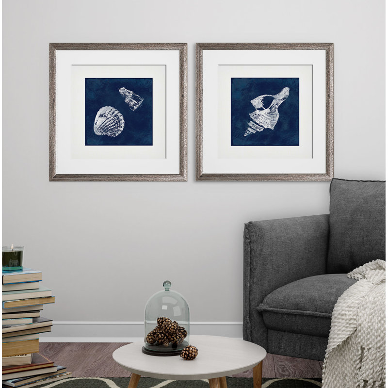 «Cyanorph Shells I», ensemble de 2 reproductions d'impressions, Cadre brun