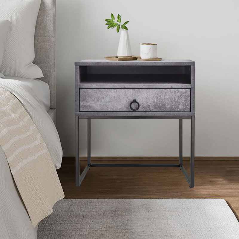 Homas 50.2cm W Particle Board / Chipboard Bedside Table, Iron Slate