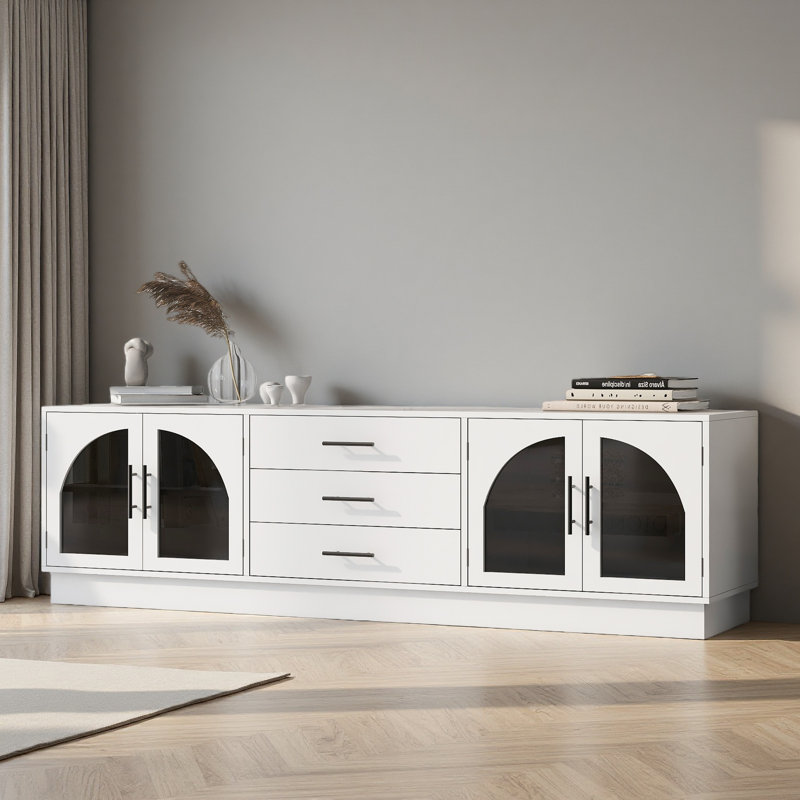 Meuble télé 68,9 po pour téléviseur de 68 po ou moins, meuble télé avec tablettes réglables, Blanc