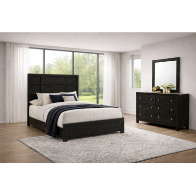 Ensemble de chambre à coucher à panneau moderne avec finition noire