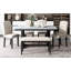 Table de salle à manger haute en marbre blanc pour 6, 4 chaises et 1 banc, pieds de table stables en forme de V, configuration élégante à 6 pieds, plateau de table en marbre, construction rembourrée, chic