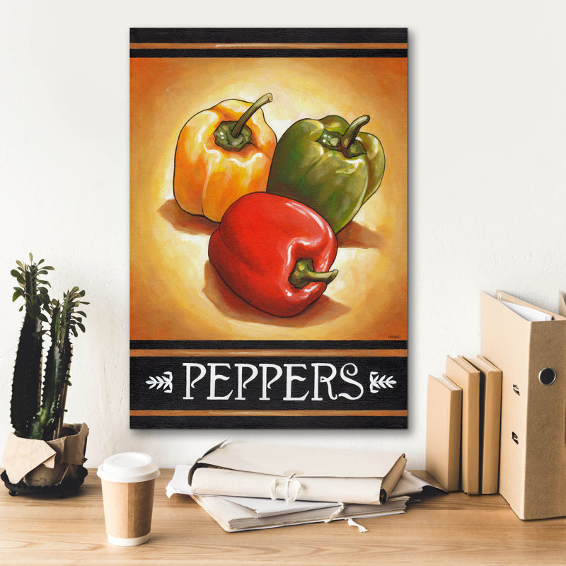 «Market Sign Peppers» par Cathy Horvath-Buchanan, art mural sur toile, H 26 po x l 18 po x P 0,75 po