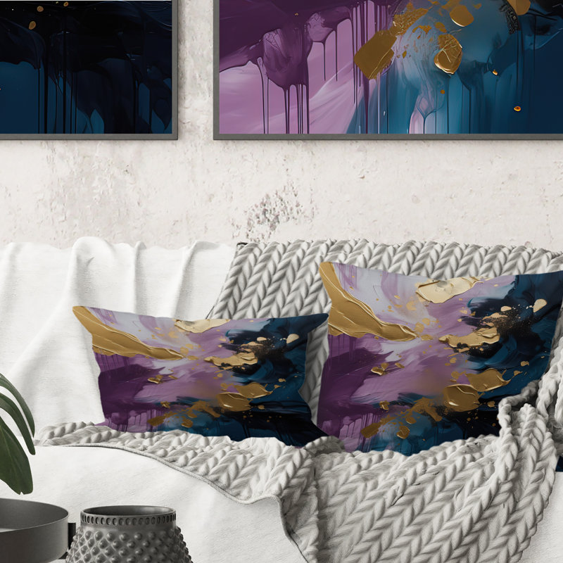 Purple And Blue Realities On Canvas IV - Abstract Painting Printed Throw Pillow