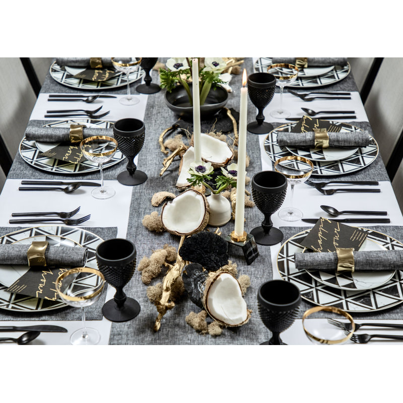 Festive Plain Linen Table Runner, 48" x 14", Black/Festive Shimmer