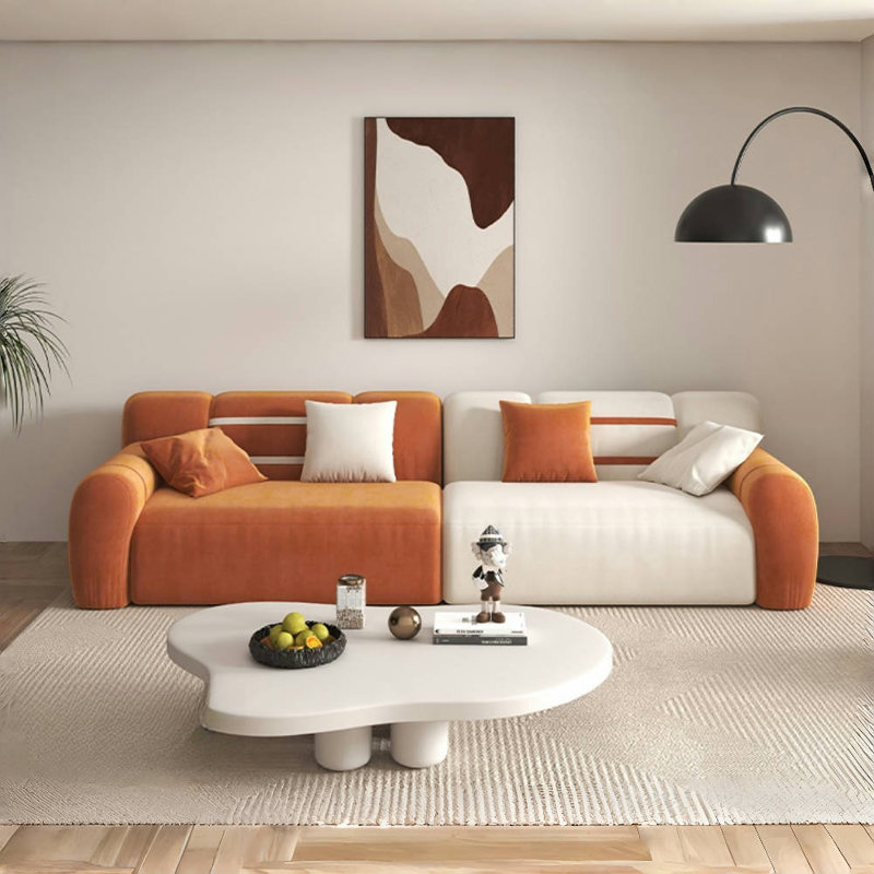 Canapé de salon moderne en tissu simple, White/Orange