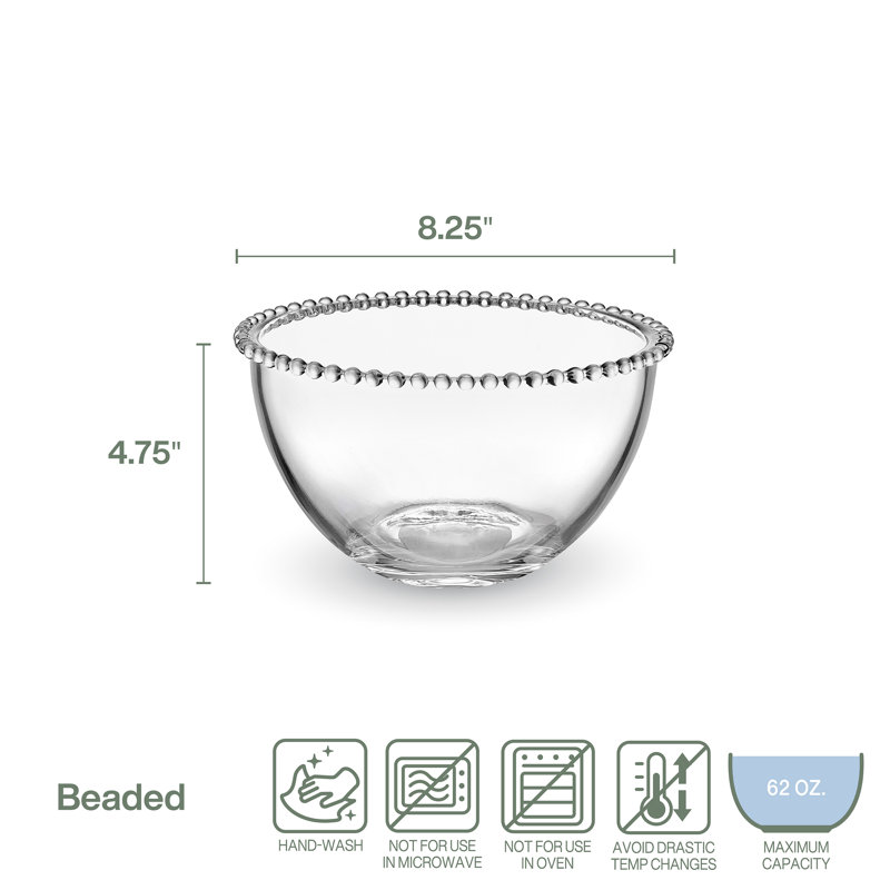 Clear Beaded Glass Salad and Fruit Serving Bowl, 8.25 Inch