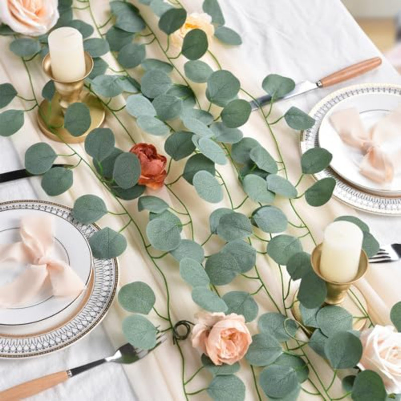 86 pieds 12 rangées de feuilles d'eucalyptus artificiel vigne suspendue guirlande d'eucalyptus pour la maison cuisine bureau mariage décoration murale